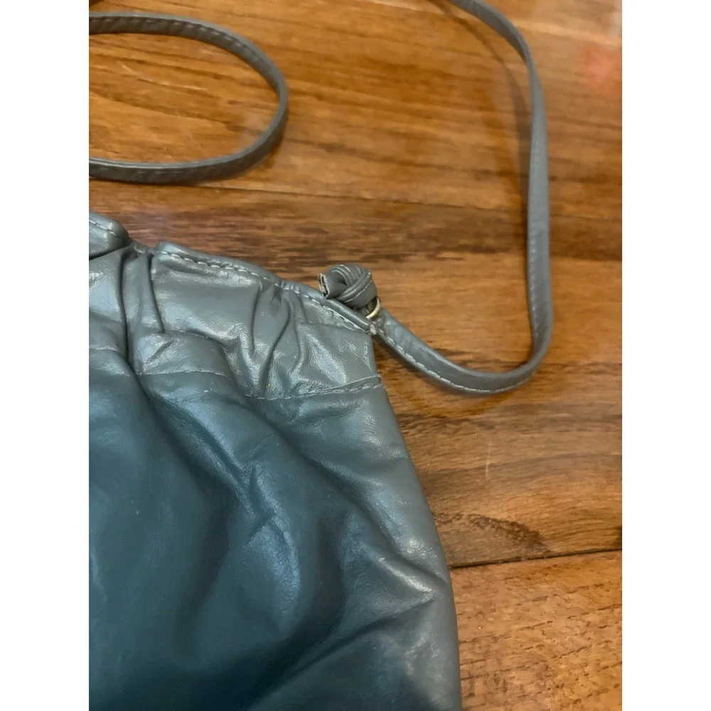 Crossbody Bag Vintage Pouch‎ Grey Ruched Leather Minimalist Shoulder